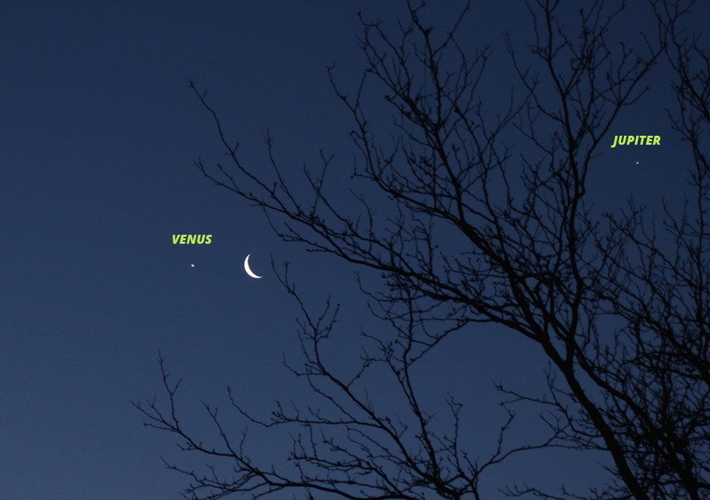 Venus, Moon, and Jupiter