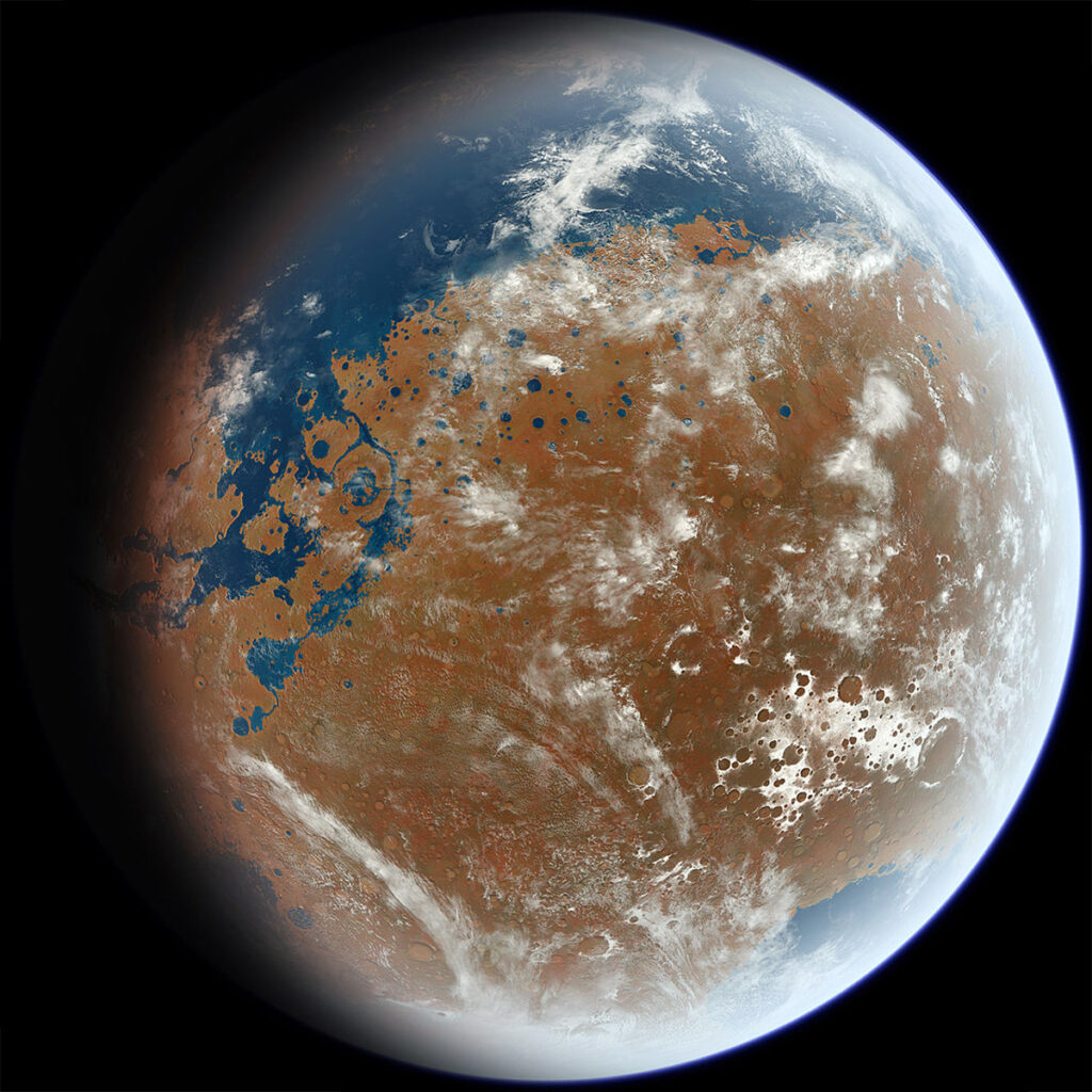 Artist's rendition of Mars how Mars might have looked like with an ocean