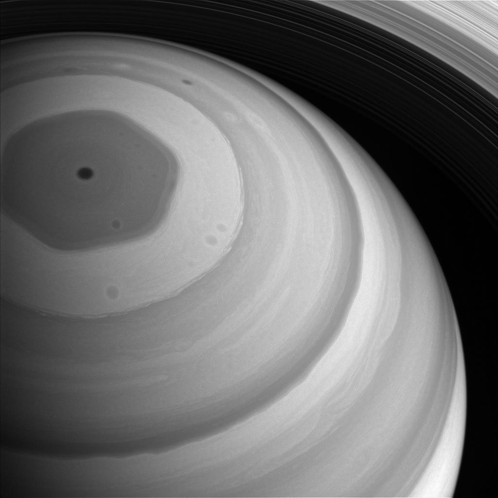 Saturn's hexagonal hurricane