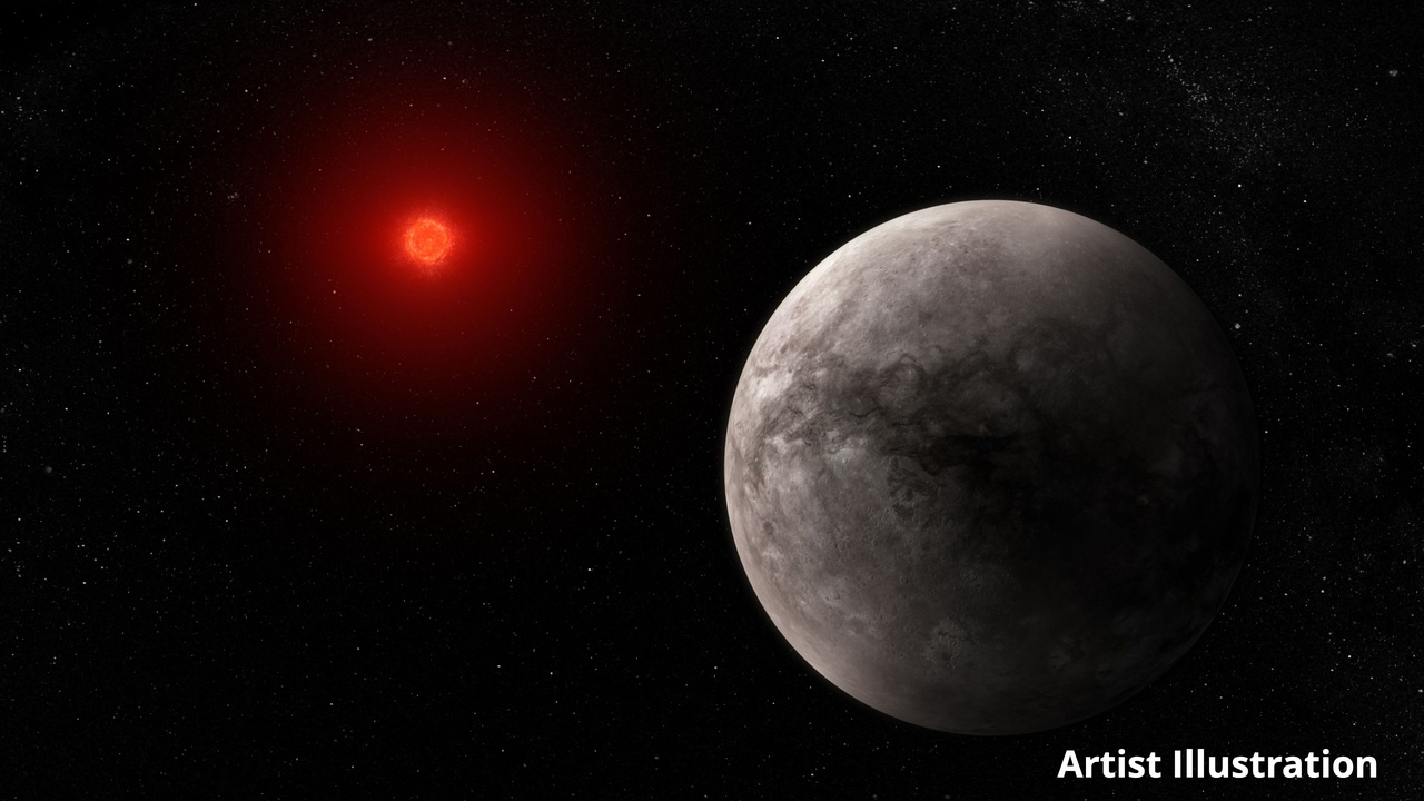 Solar system diagram showing a star at center with planets, habitable zone highlighted, and moons