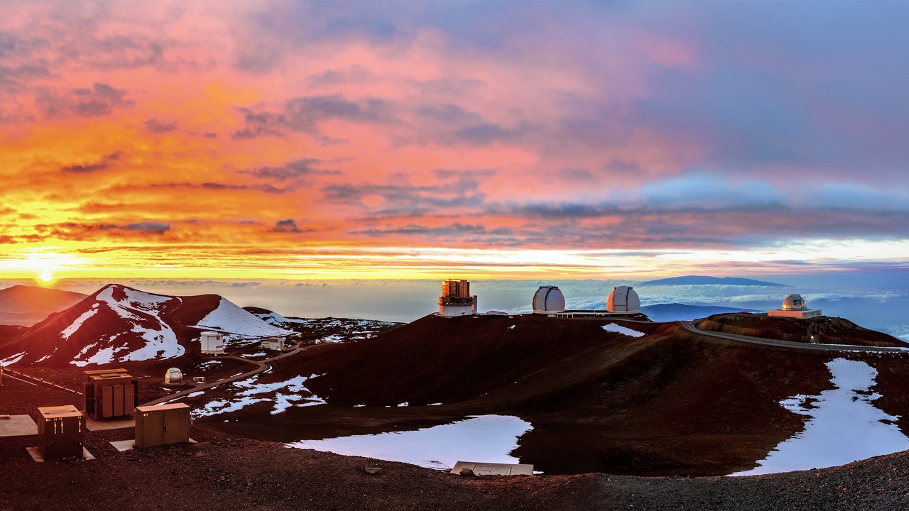 High-altitude observatory summit under a clear sky