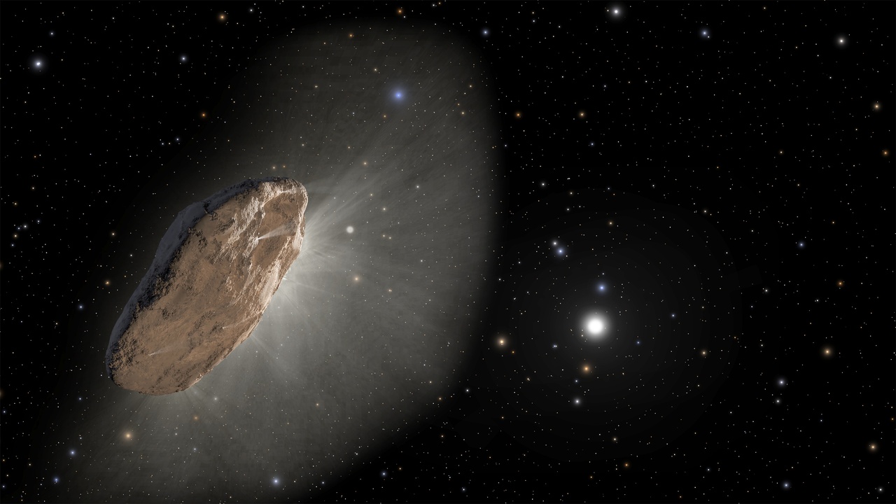 Artist depiction of an interstellar object passing through the solar system.