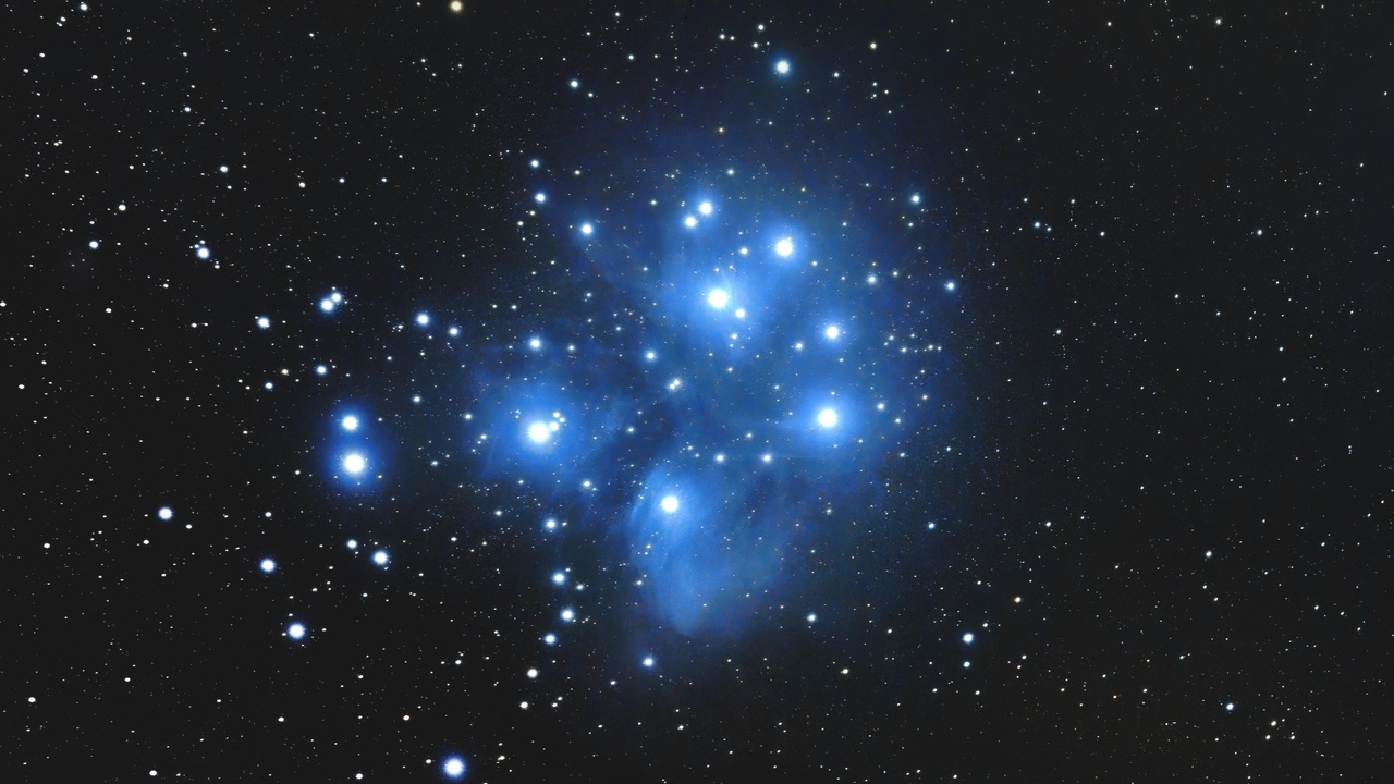 Pleiades and other classic open clusters under a night sky
