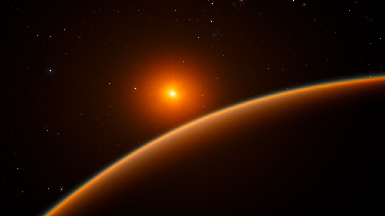 Artist view of a habitable exoplanet with atmosphere and biosignature spectrum overlay