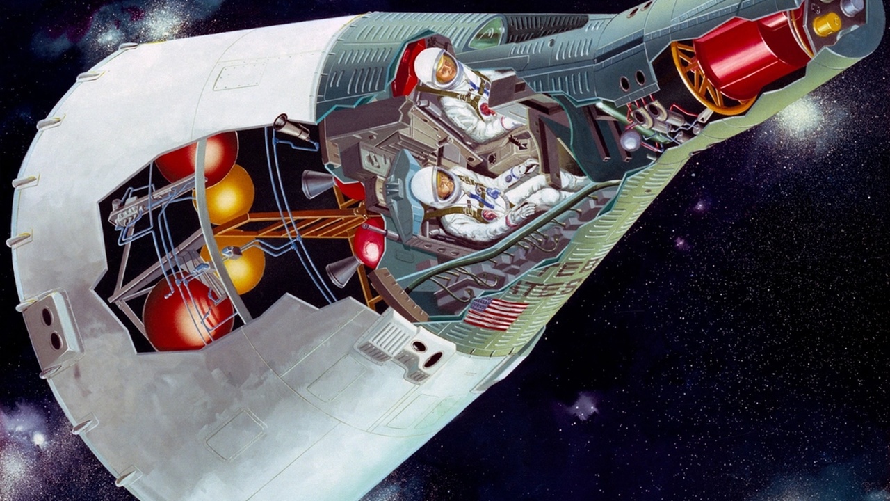 Concept spacecraft art with robotics and Mars rover blueprints