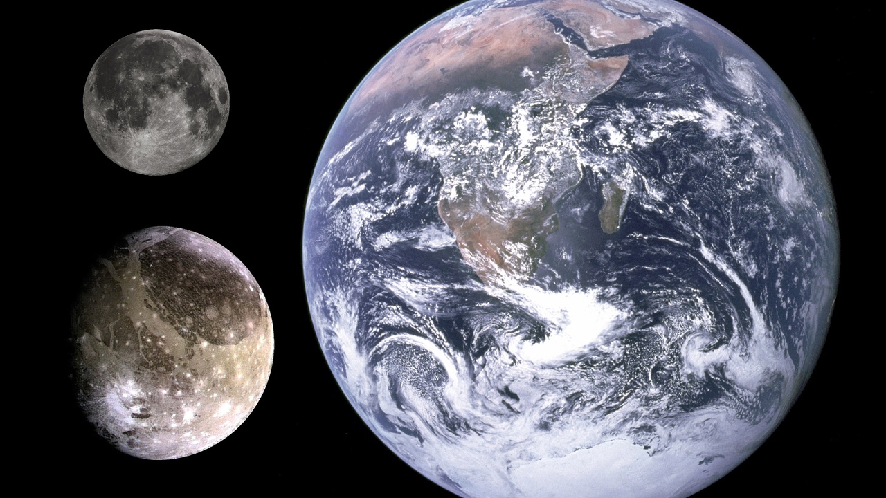 Ganymede size comparison with Mercury and Earth's Moon