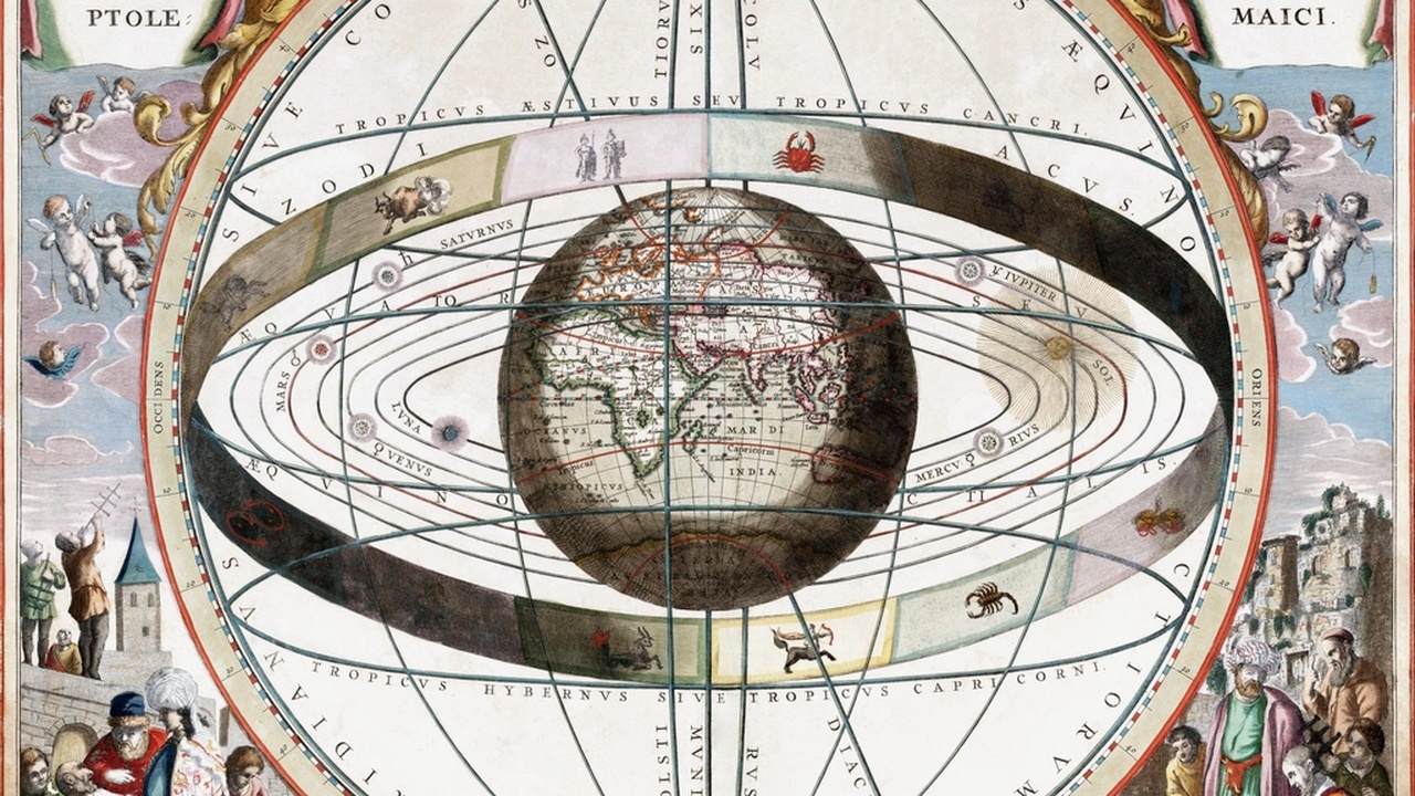 Historical illustration of the Ptolemaic geocentric model and planetary epicycles
