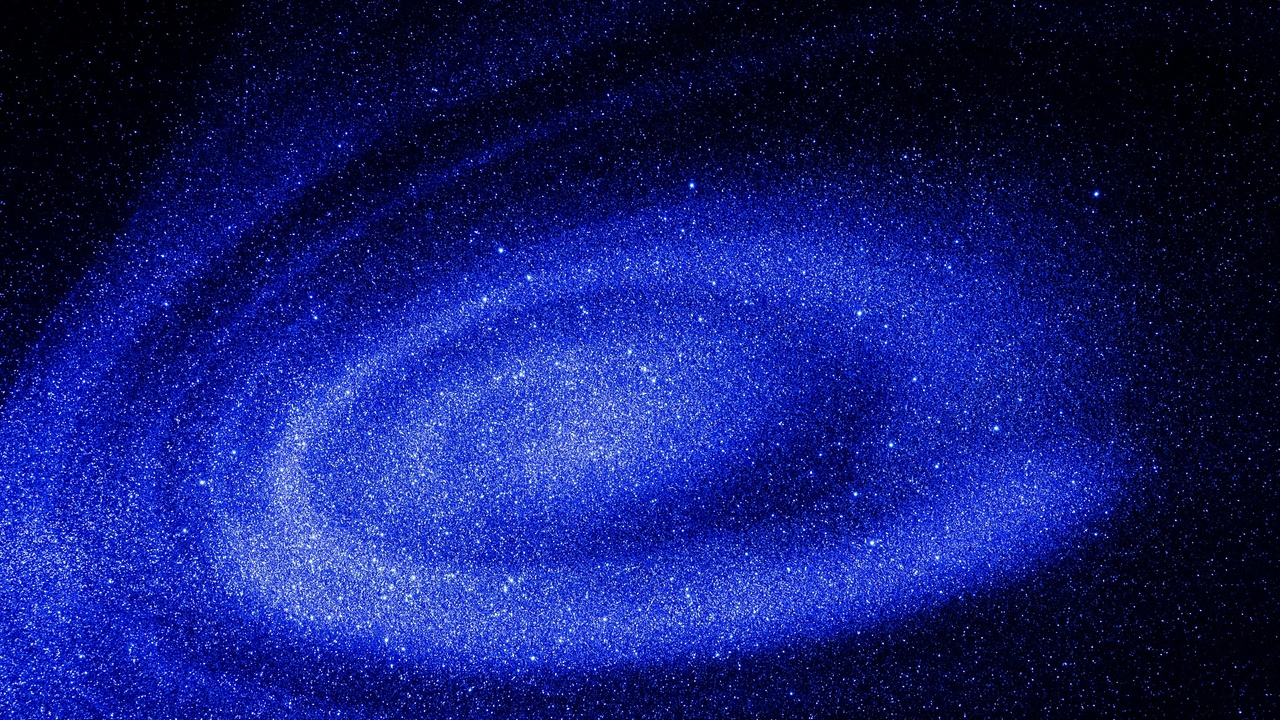 Composite showing galaxy rotation and stellar systems to illustrate different scales of motion and interactions.