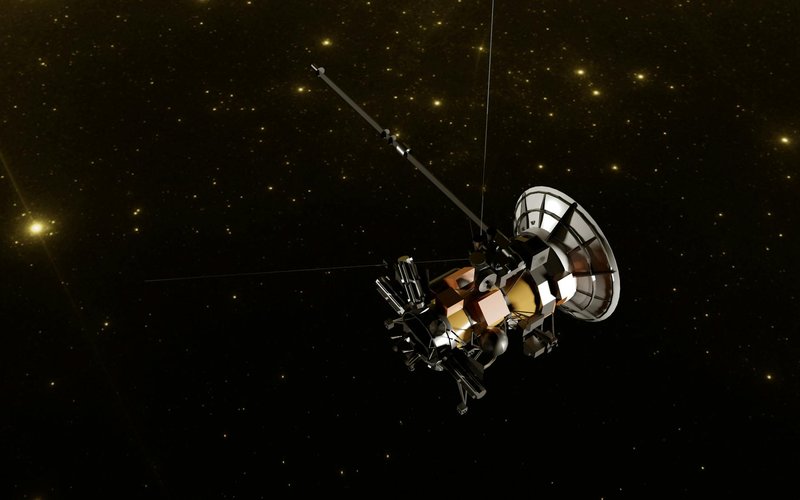 Cassini space probe journeying through the vast starry space.