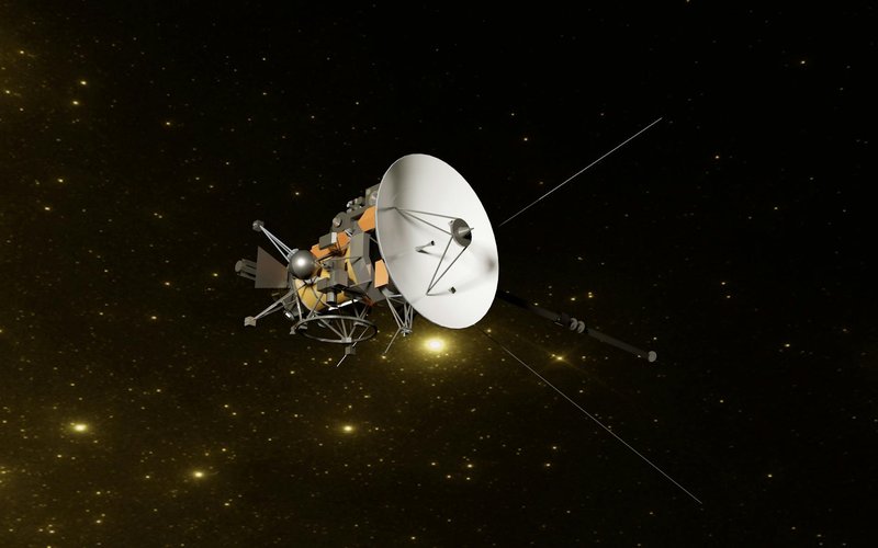 3D rendering of the Cassini space probe in the vast starry universe.