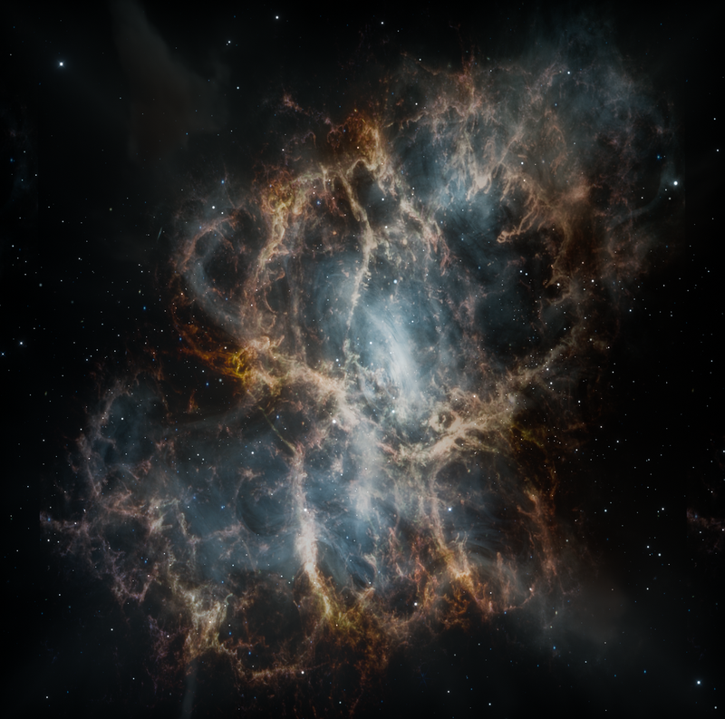 A detailed view of the Crab Nebula showcasing its intricate structure in the cosmos.