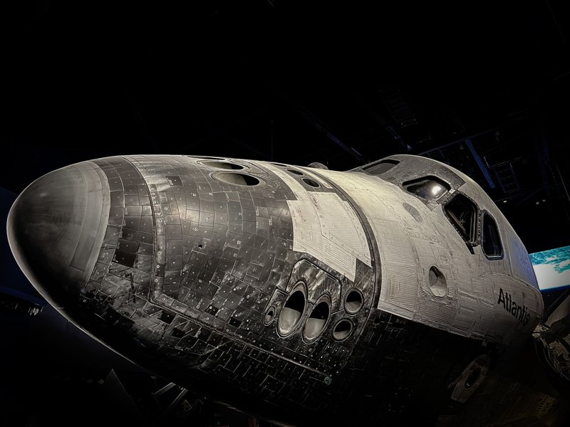 Detailed view of the space shuttle Atlantis, showcasing its intricate design and structure.