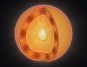 A 3D model of the Sun showing sunspots on its glowing surface