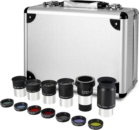 CelticBird Telescope Accessory Kit - 1.25" Telescope Eyepiece and Filter Set with a Sturdy Carry Case - Five Plossl Eyepieces, 2X Barlow Lens and Seven Filters